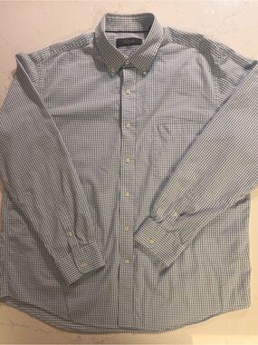 Tasso Elba Men’s XL Blue Check Button Down Shirt 100% Cotton Long Sleeve